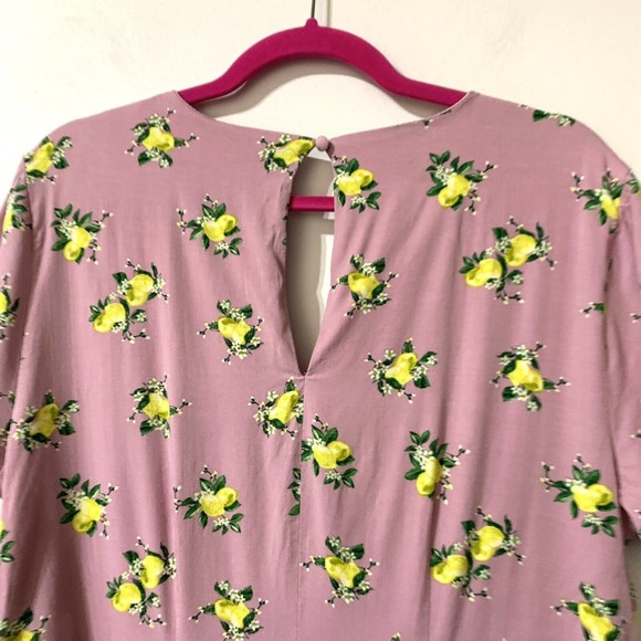 Torrid Midi Dress Size 1X Mauve Pink Lemon Novelty Print Challis Button Front - Picture 9 of 12